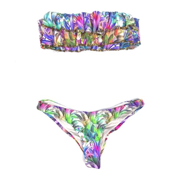 NEW PQ Swim Lanai Sequin Underwire Bikini Top Ruched Bottom Set Resort Boho - Picture 1 of 11